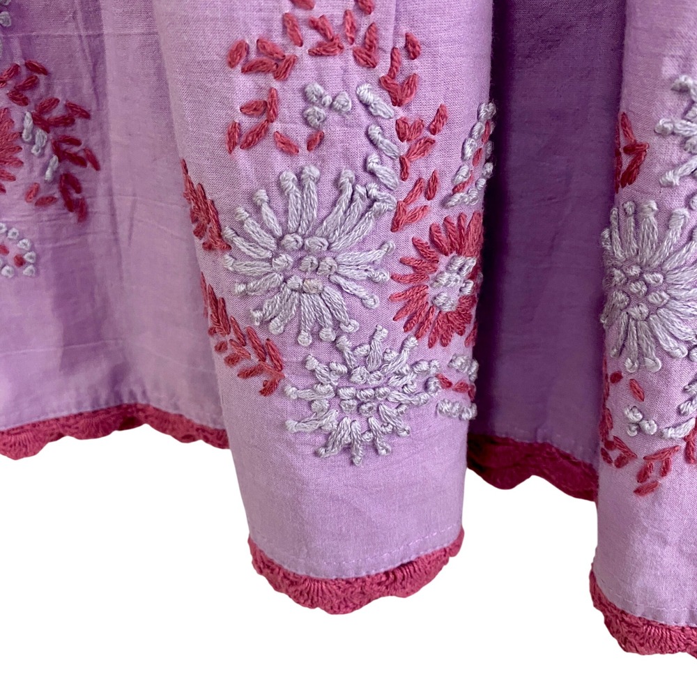 Sister‎ Mary Embroidered Tiered Midi Skirt S Purple Boho Cottagecore Lagenlook - Picture 3 of 4